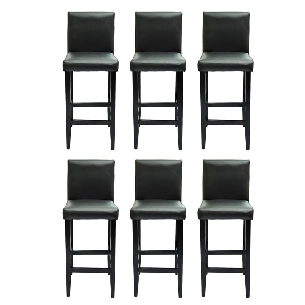 Vidaxl taburetes de bar 6 unidades de cuero artificial negro
