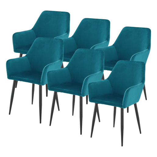 Conjunto de 6 cadeiras de jantar Hollola veludo e aço 86x57x56 cm - Turquesa en.casa Conjunto de 6 cadeiras de jantar Hollola veludo e aço 86x57x56 cm - Turquesa en.casa