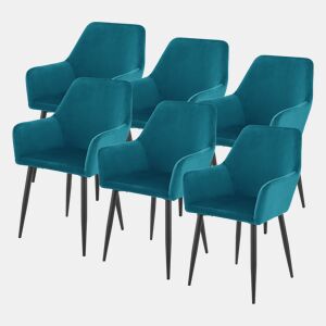 Conjunto de 6 cadeiras de jantar Hollola veludo e aço 86x57x56 cm - Turquesa en.casa