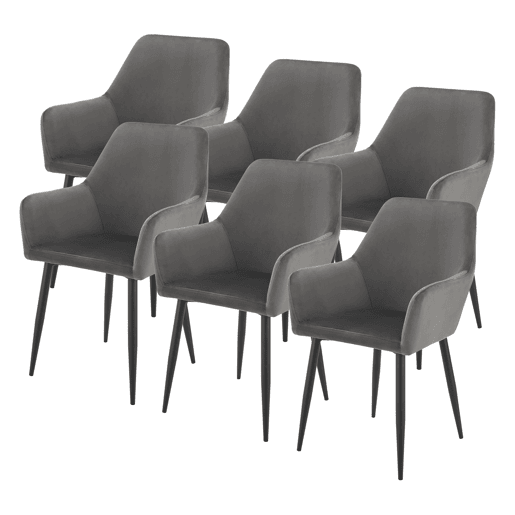 Conjunto de 6 cadeiras de jantar Hollola veludo e aço 86x57x56 cm - Cinzento escuro en.casa