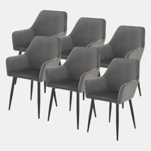 Conjunto de 6 cadeiras de jantar Hollola veludo e aço 86x57x56 cm - Cinzento escuro en.casa