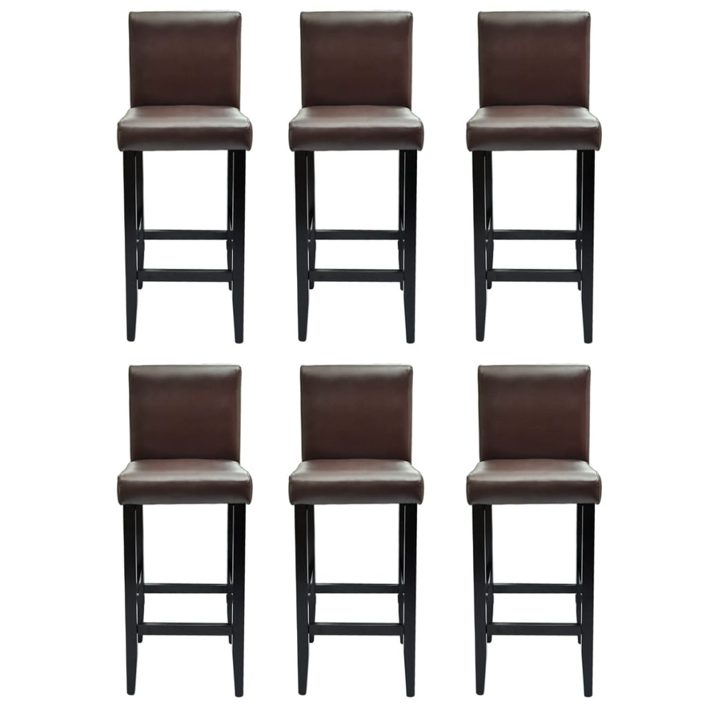 Vidaxl taburetes de cocina 6 unidades cuero sintético marrón oscuro