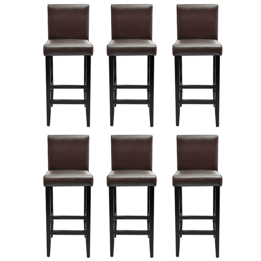 vidaXL Bancos de bar 6 pcs couro artificial castanho-escuro vidaXL Bancos de bar 6 pcs couro artificial castanho-escuro