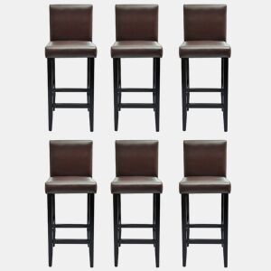 vidaXL Bancos de bar 6 pcs couro artificial castanho-escuro