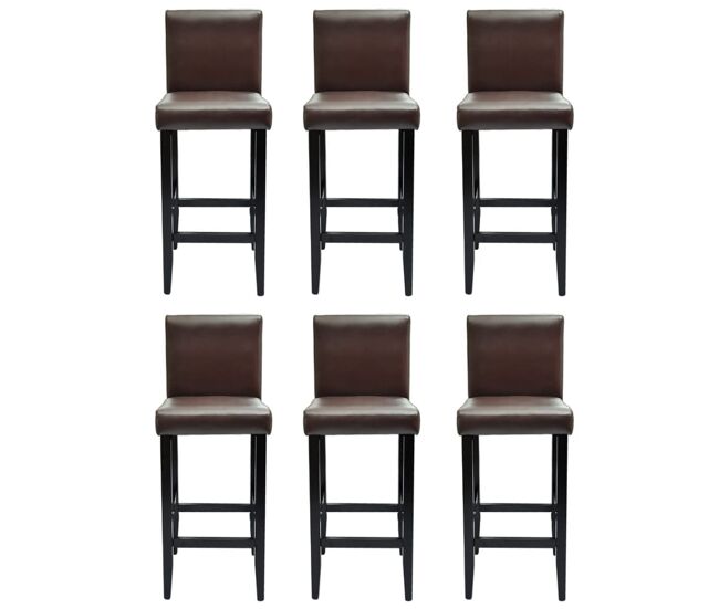 Vidaxl taburetes de cocina 6 unidades cuero sintético marrón oscuro