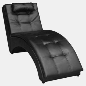 vidaXL Chaise longue com almofada couro artificial preto