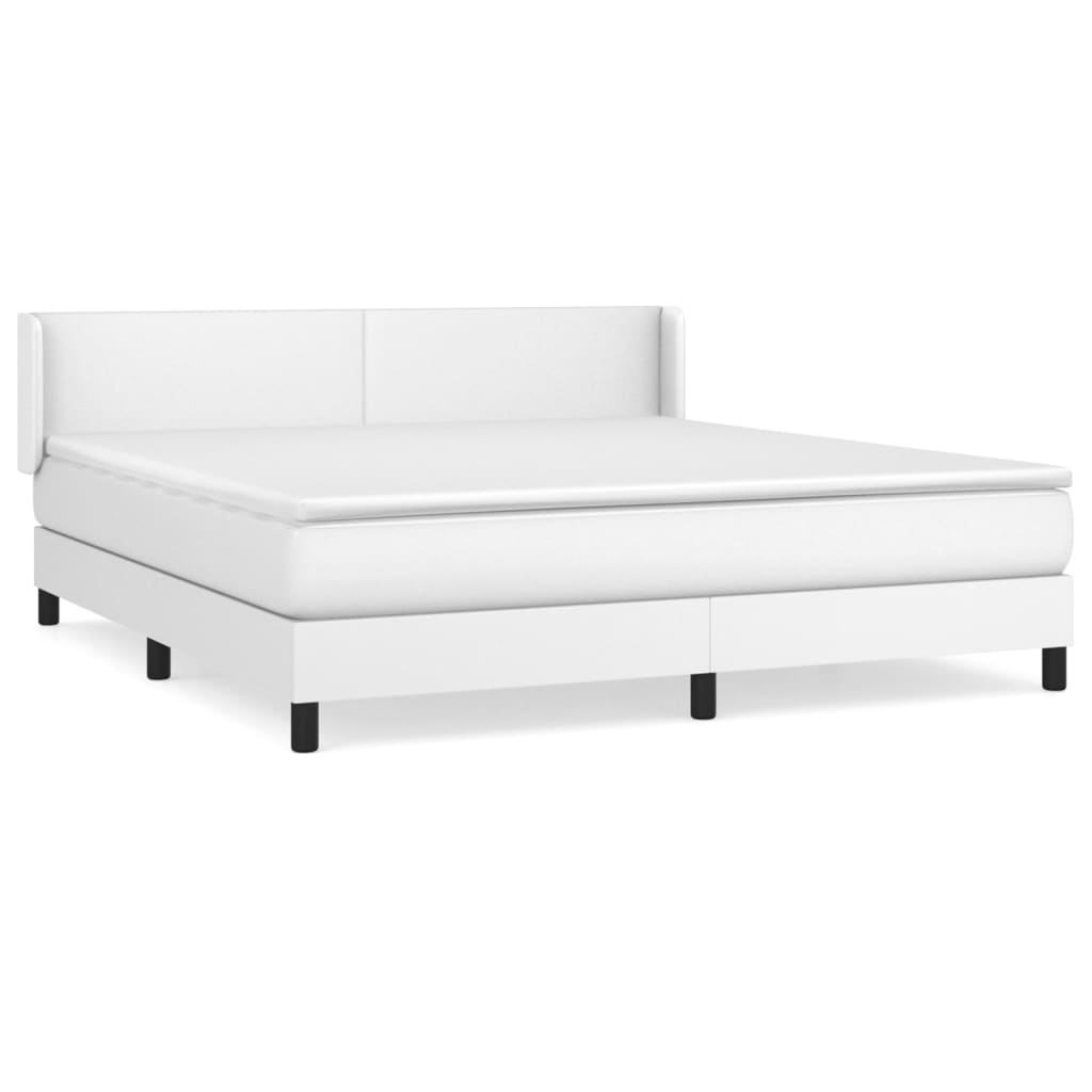 Cama box spring con colchón cuero sintético blanco 160x200 cm diseño plano
