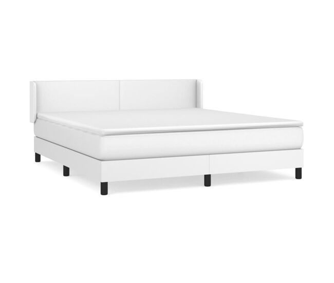 Cama box spring con colchón cuero sintético blanco 160x200 cm diseño plano