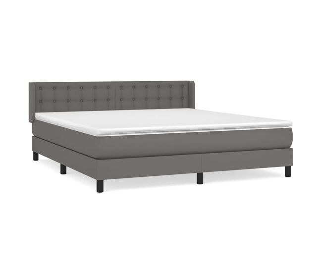 Cama box spring con colchón cuero sintético gris 160x200 cm botones