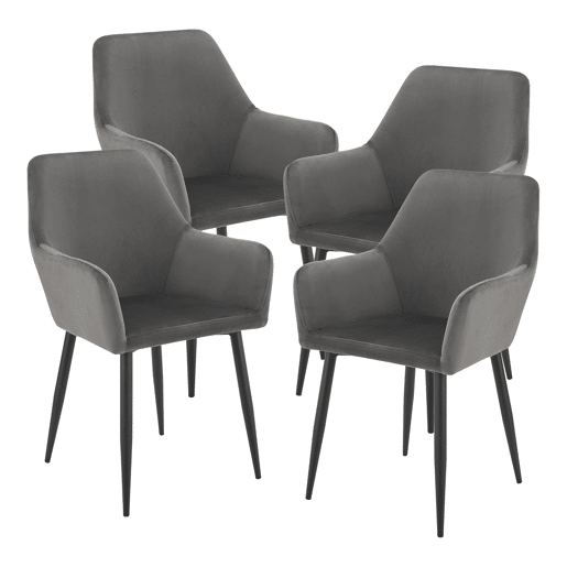 Conjunto de 4 cadeiras de jantar Hollola veludo e aço 86x57x56 cm - Cinzento escuro en.casa
