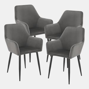 Conjunto de 4 cadeiras de jantar Hollola veludo e aço 86x57x56 cm - Cinzento escuro en.casa