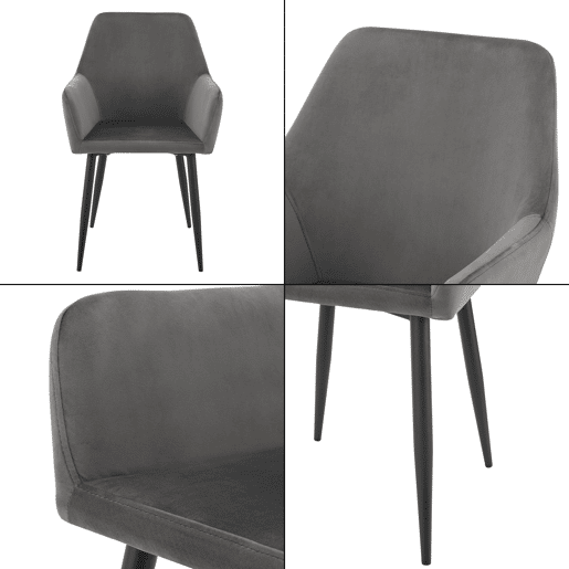 Conjunto de 4 cadeiras de jantar Hollola veludo e aço 86x57x56 cm - Cinzento escuro en.casa