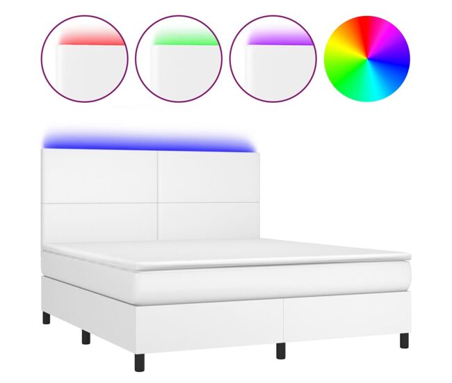 Cama box spring colchón y led cuero sintético blanco 160x200 cm diseño plano