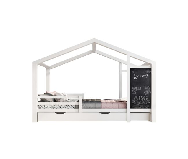 Cama infantil,cama cabaña de madera de pino 90x200cm con 2 cajones,blanco