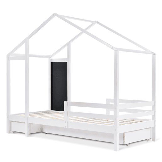 Cama de criança,cama-casa de madeira de pinho 90x200cm com 2 gavetas,branco