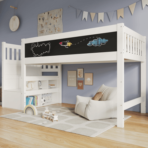Cama de criança,cama alta de madeira maciça 90x200cm,branco