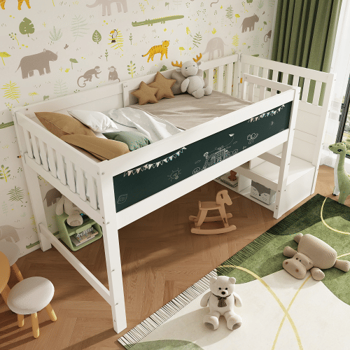 Cama de criança,cama alta de madeira maciça 90x200cm,branco