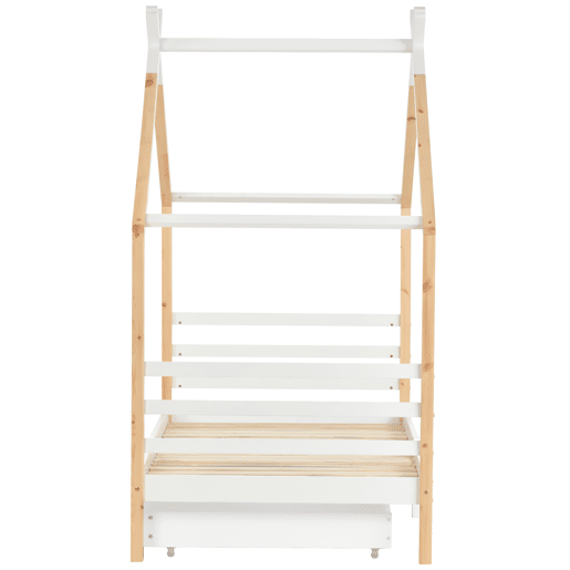 Cama de criança,cama-casa de madeira de pinho 90x200cm com 2 gavetas,branco+madeira