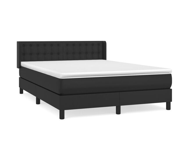 Cama box spring con colchón cuero sintético negro 140x200cm botones