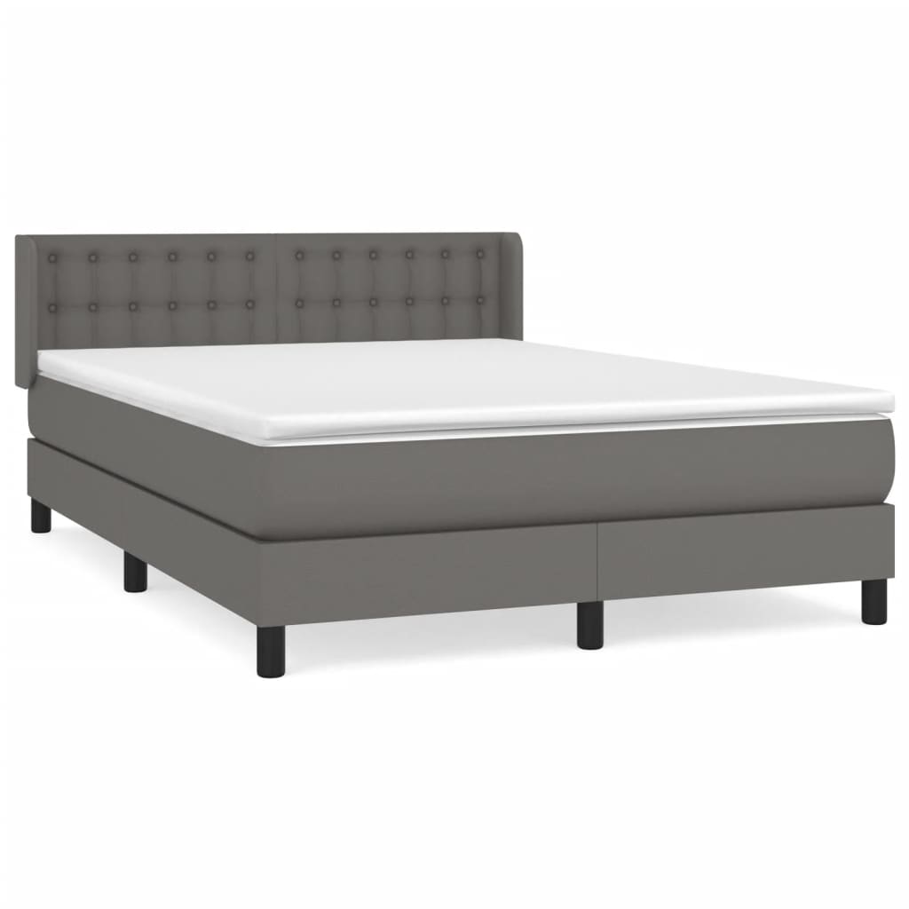Cama box spring con colchón cuero sintético gris 140x190 cm botones