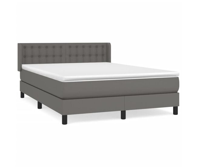 Cama box spring con colchón cuero sintético gris 140x190 cm botones