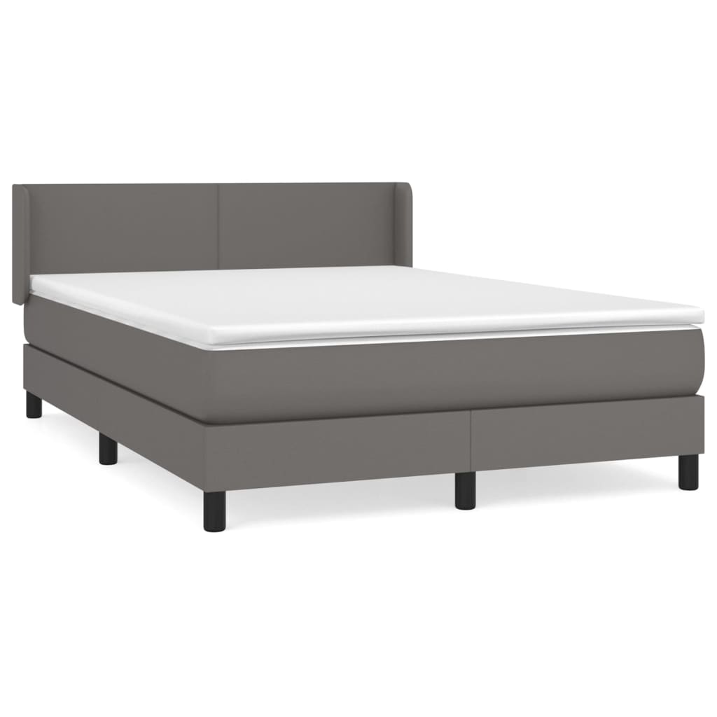 Cama box spring con colchón cuero sintético gris 140x190 cm diseño plano