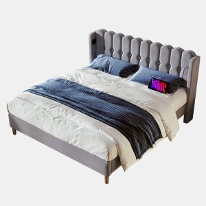 Cama juvenile,cama dupla de linho 140x200cm,cinzento