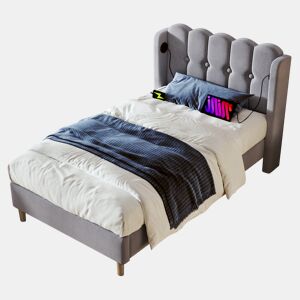 Cama juvenile,cama de solteiro de linho 90x200cm,cinzento