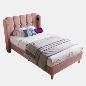 Cama juvenile,cama de solteiro de veludo 90x200cm,rosa