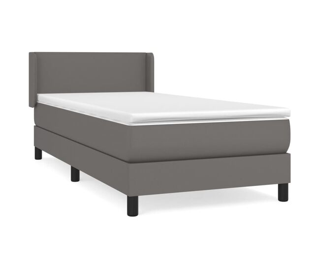 Cama box spring con colchón cuero sintético gris 90x200 cm diseño plano