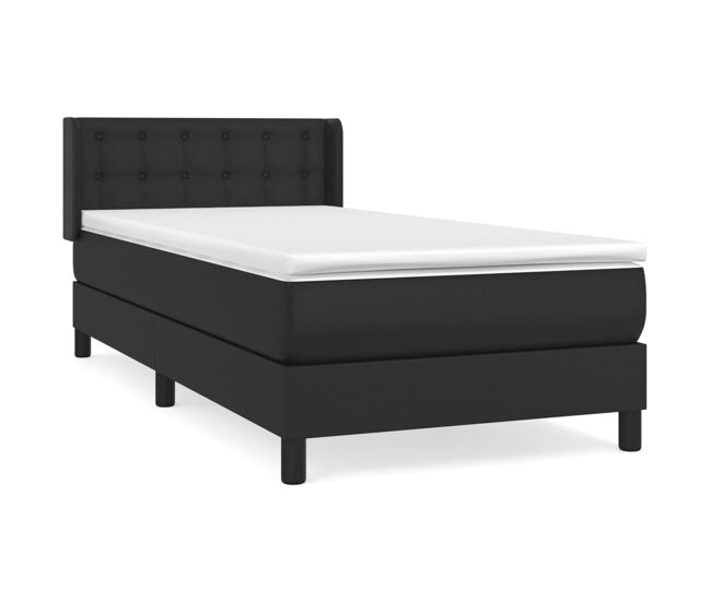 Cama box spring con colchón cuero sintético negro 90x190 cm botones
