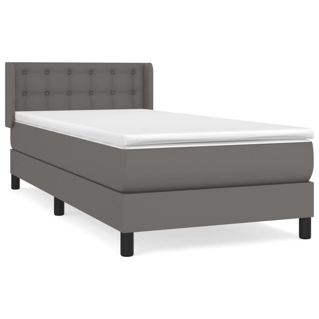 Cama box spring con colchón cuero sintético gris 80x200 cm botones
