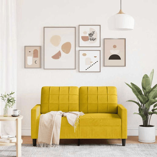 vidaXL Sofá de 2 lugares veludo 120 cm amarelo vidaXL Sofá de 2 lugares veludo 120 cm amarelo