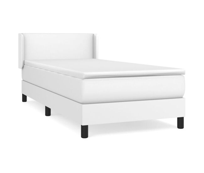 Cama box spring con colchón cuero sintético blanco 90x190 cm diseño plano