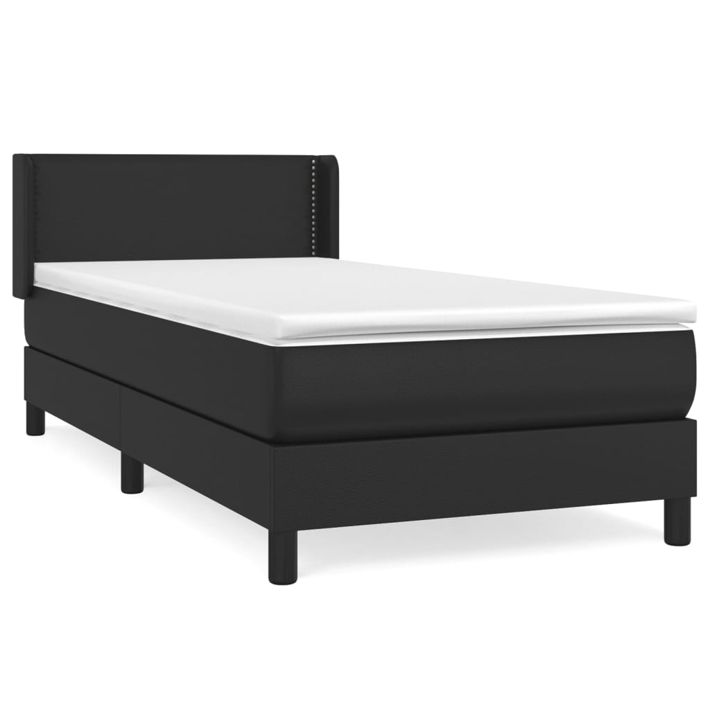 Cama box spring con colchón cuero sintético negro 90x190 cm liso con clavos
