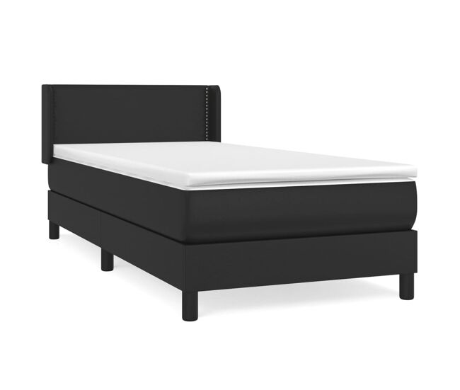 Cama box spring con colchón cuero sintético negro 90x190 cm liso con clavos