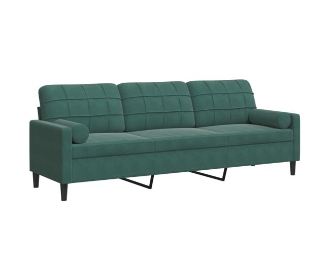 Vidaxl sofá de 3 plazas con cojines terciopelo verde oscuro 210 cm
