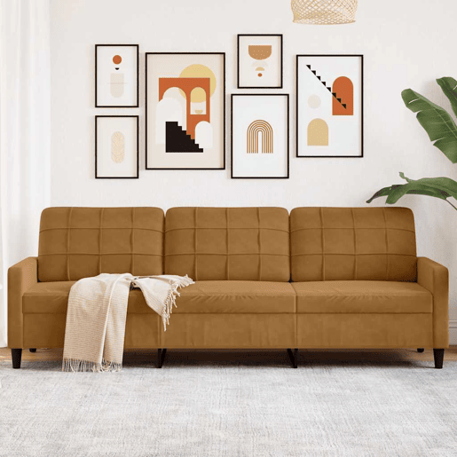 vidaXL Sofá de 3 lugares 210 cm veludo castanho
