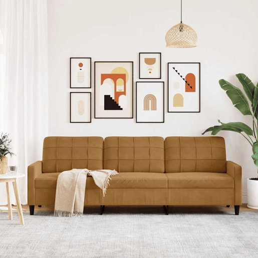 vidaXL Sofá de 3 lugares 210 cm veludo castanho