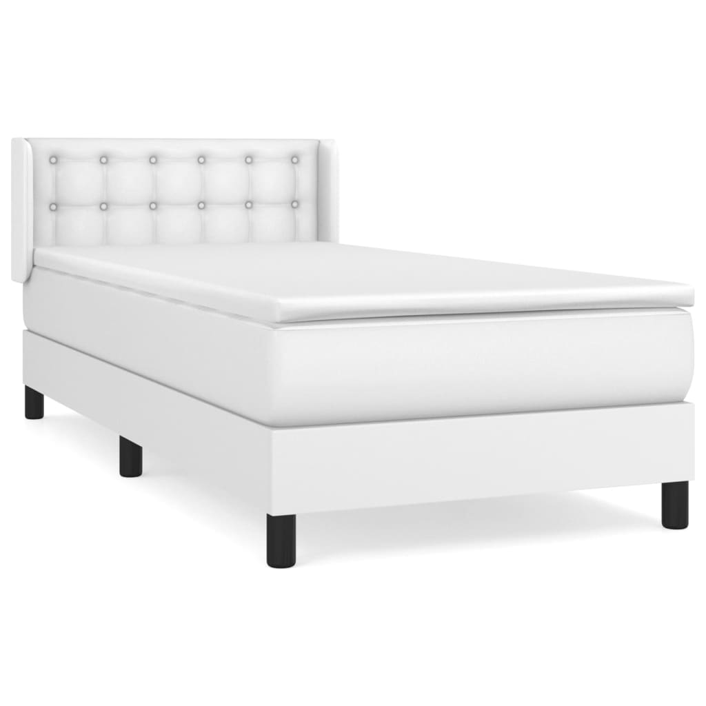 Cama box spring con colchón cuero sintético blanco 80x200 cm botones