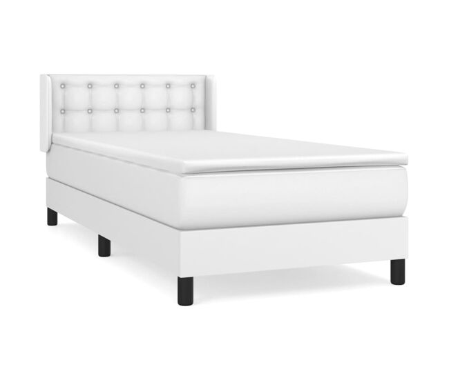 Cama box spring con colchón cuero sintético blanco 80x200 cm botones