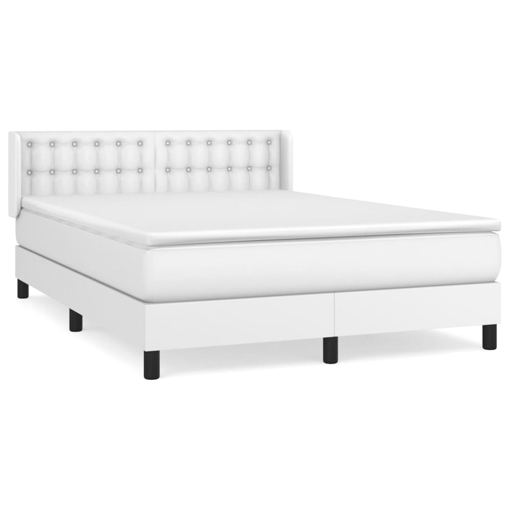 Cama box spring con colchón cuero sintético blanco 140x200cm botones