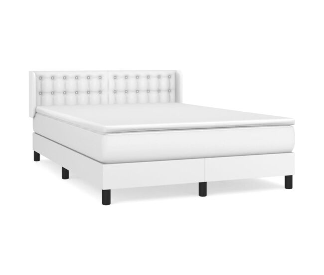 Cama box spring con colchón cuero sintético blanco 140x200cm botones