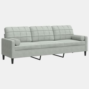 vidaXL Sofá 3 lug. c almofadas decorativas 210 cm veludo cinza-claro