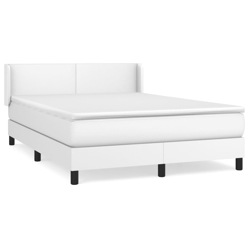 Cama box spring con colchón cuero sintético blanco 140x200cm diseño plano