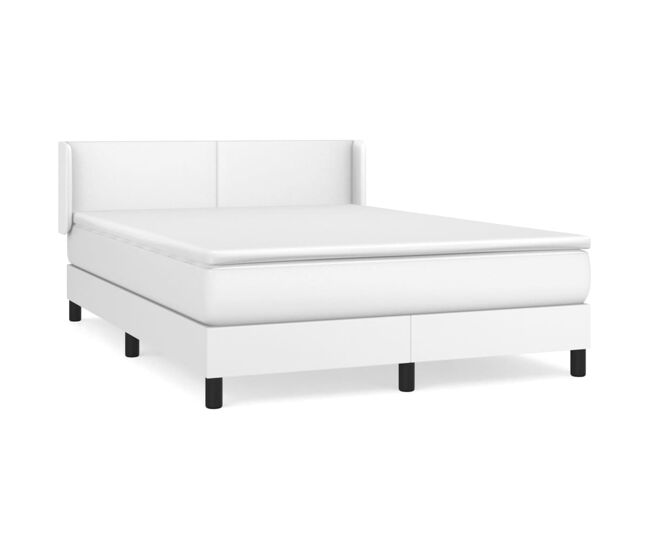 Cama box spring con colchón cuero sintético blanco 140x200cm diseño plano