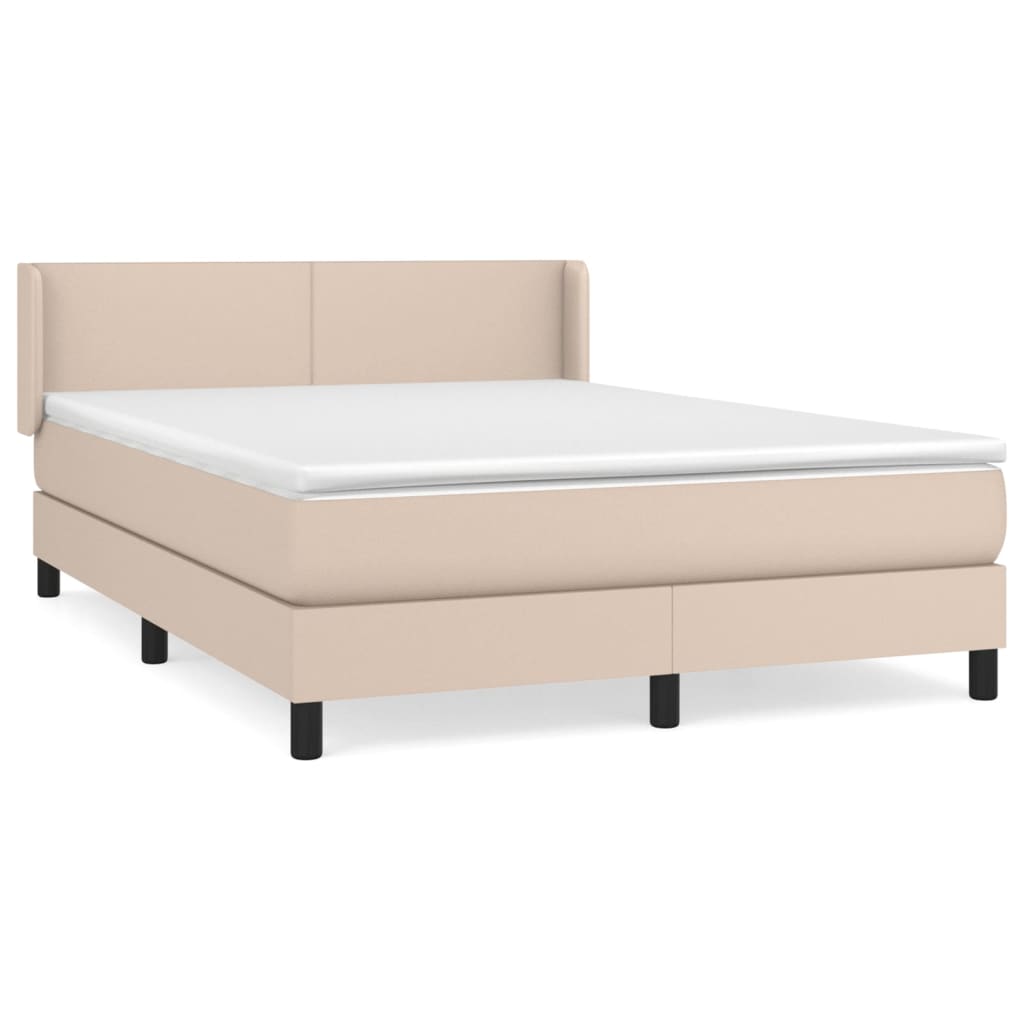 Cama box spring con colchón cuero sintético capuchino 140x200cm diseño plano