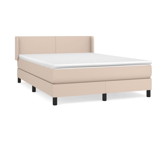 Cama box spring con colchón cuero sintético capuchino 140x200cm diseño plano