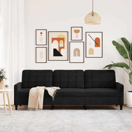 vidaXL Sofá de 3 lugares 210 cm veludo preto
