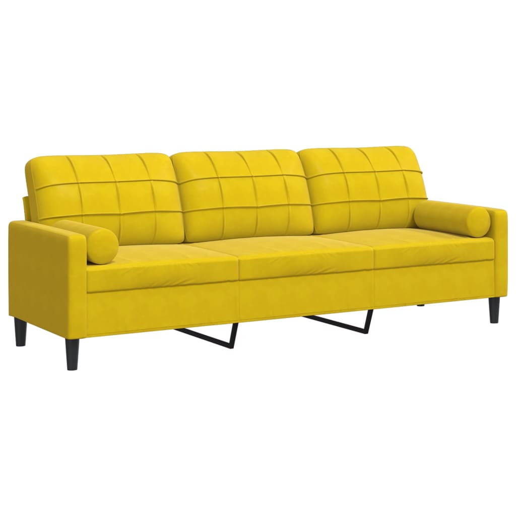Vidaxl sofá de 3 plazas con cojines terciopelo amarillo 210 cm